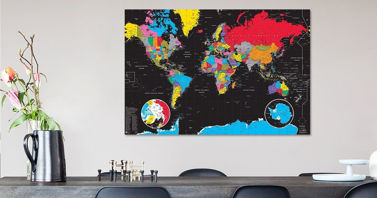Planisphère Noir et Couleurs par l'artiste MAPOM Geoatlas